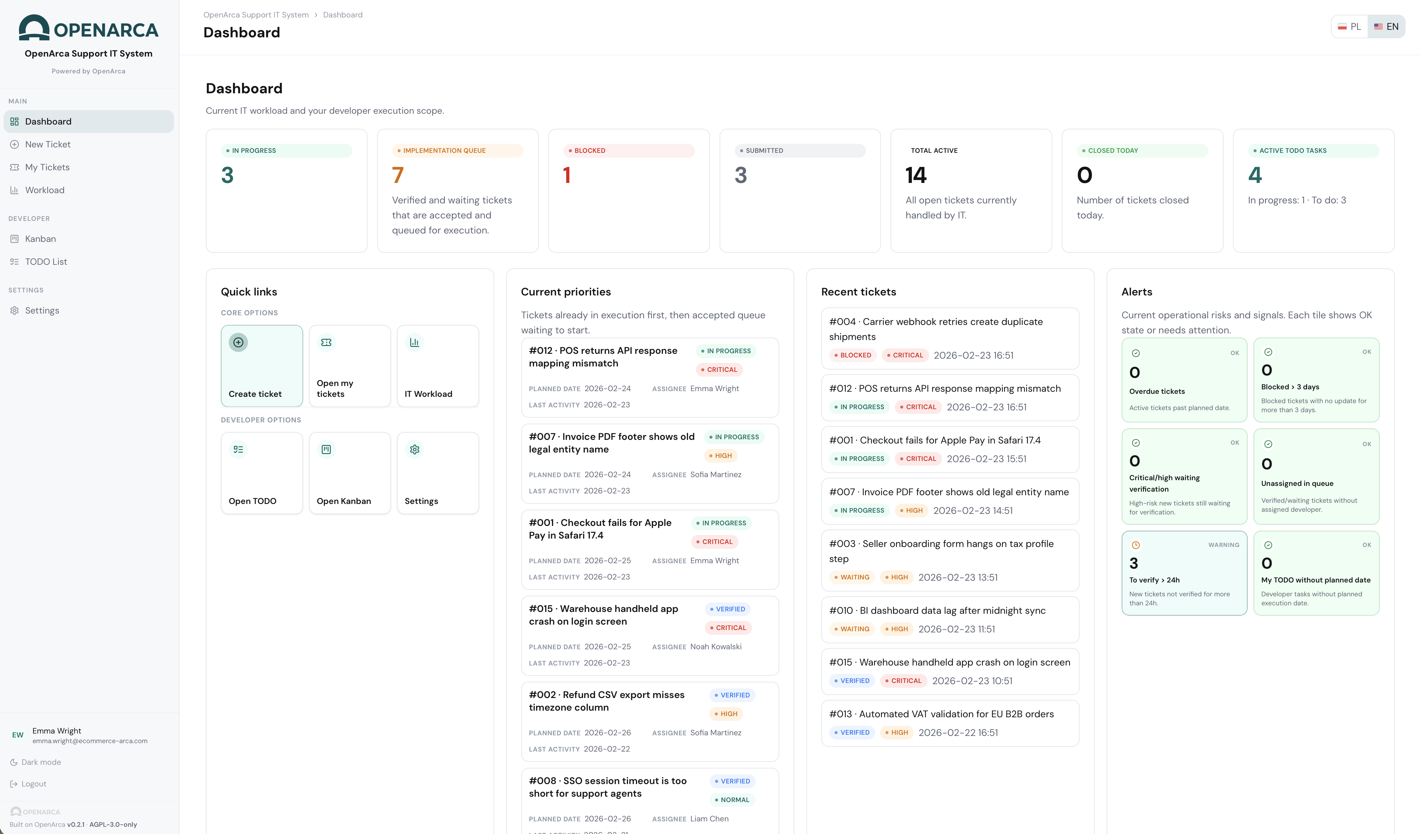 OpenArca Developer Dashboard